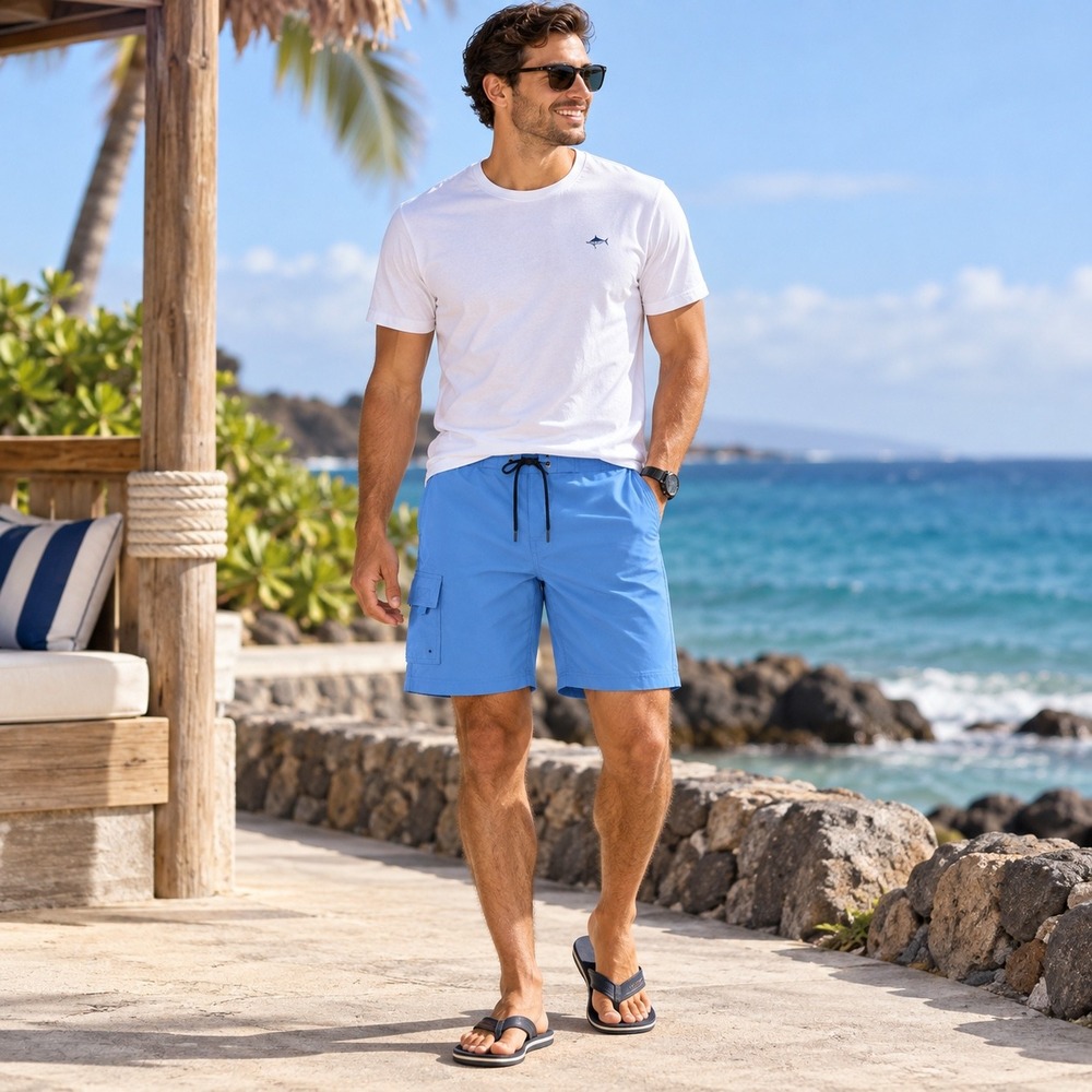 Caribbean Swimwear Mens Waveliner Board Shorts Blue 9 Inch Inseam Small NWT